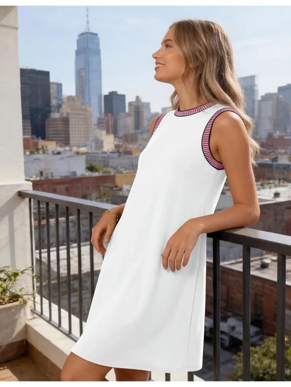 Women's White Sleeveless Tank Cruise Shift Swing Sundress Stylish Mini Dress